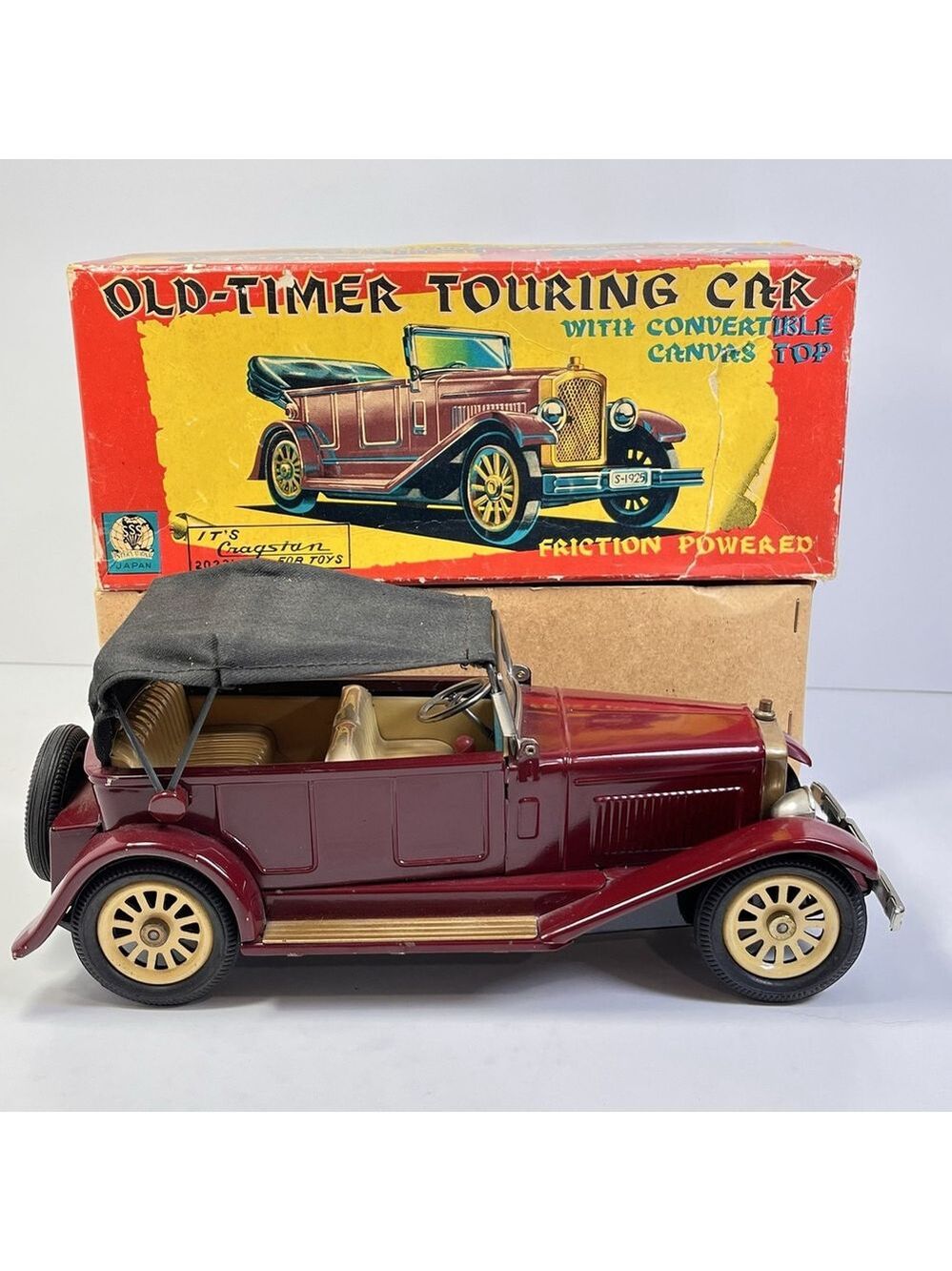 Vintage Cragstan Touring Car Tin Friction Toy 1925 Mercedes Benz Convertible JP